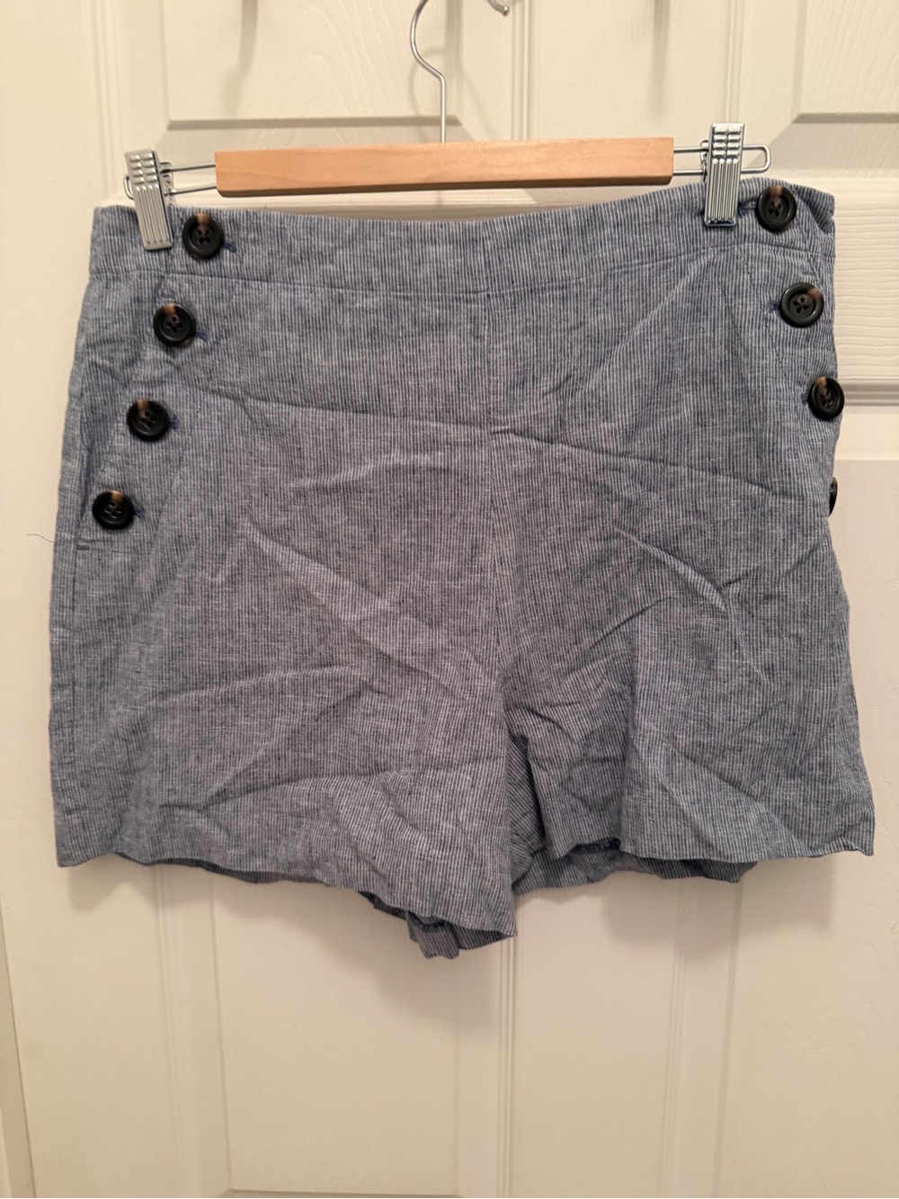 Ann Taylor Blue High-Waist Button Side Shorts